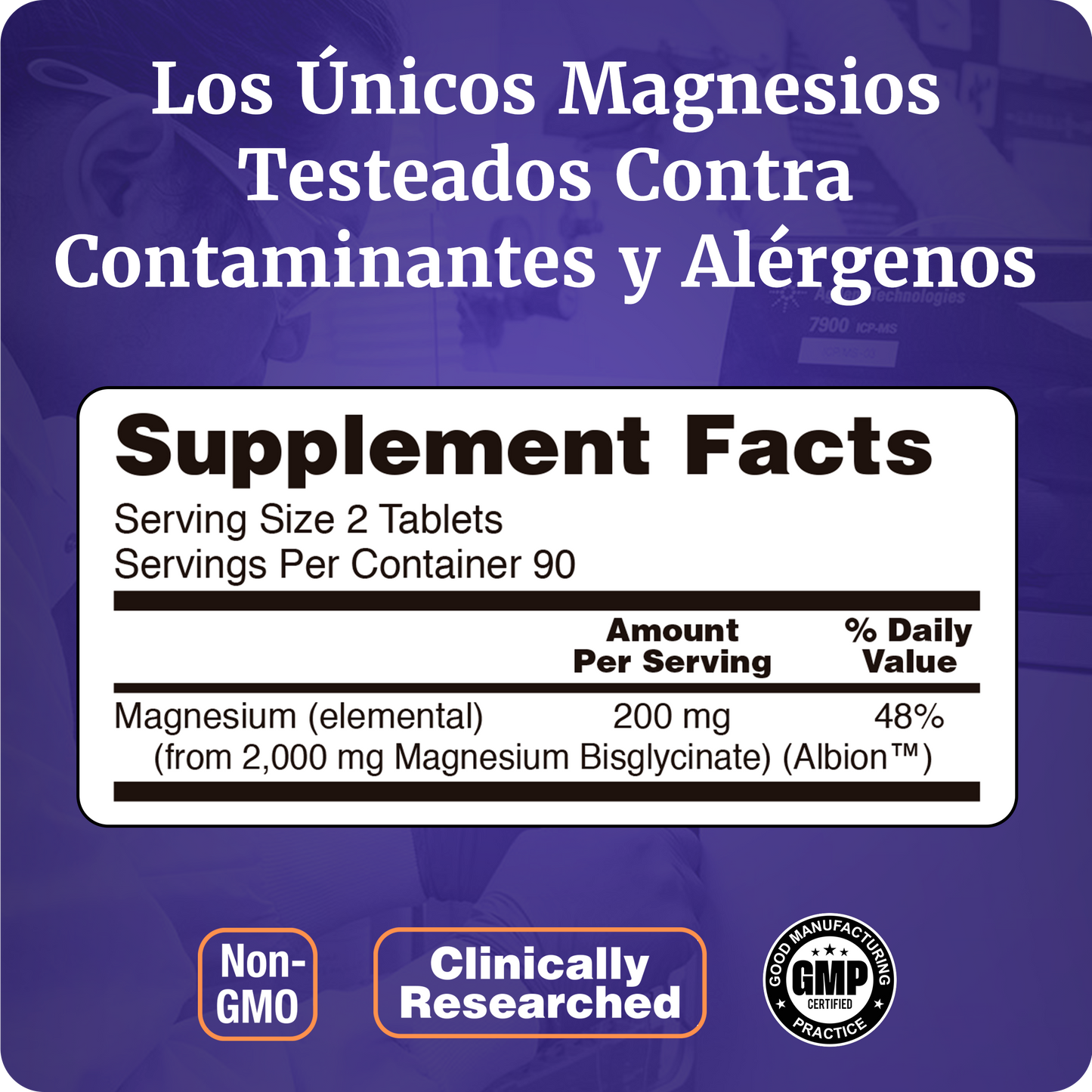 GLICINATO DE MAGNESIO 200MG | ALTA POTENCIA | 180 TABLETAS