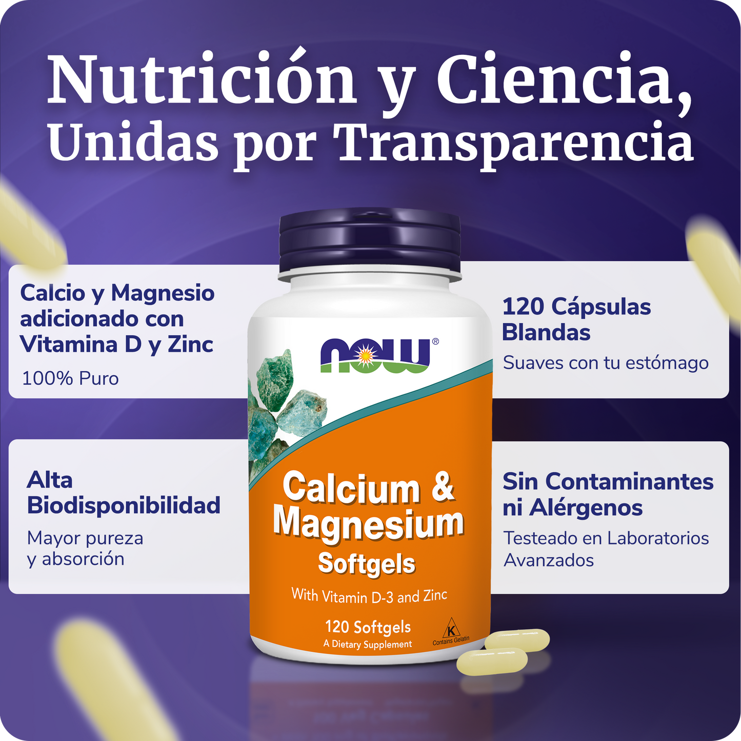 CALCIO Y MAGNESIO | CON VITAMINA D3 Y ZINC | 120 CAP BLANDAS