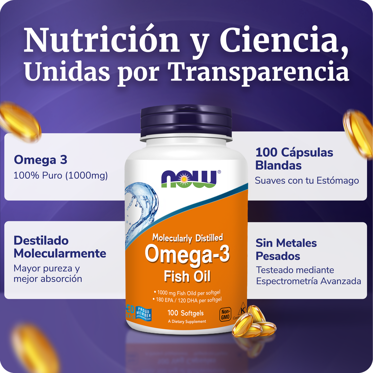 OMEGA 3 1000MG | 180 EPA /120 DHA | 100 CAPS BLANDAS