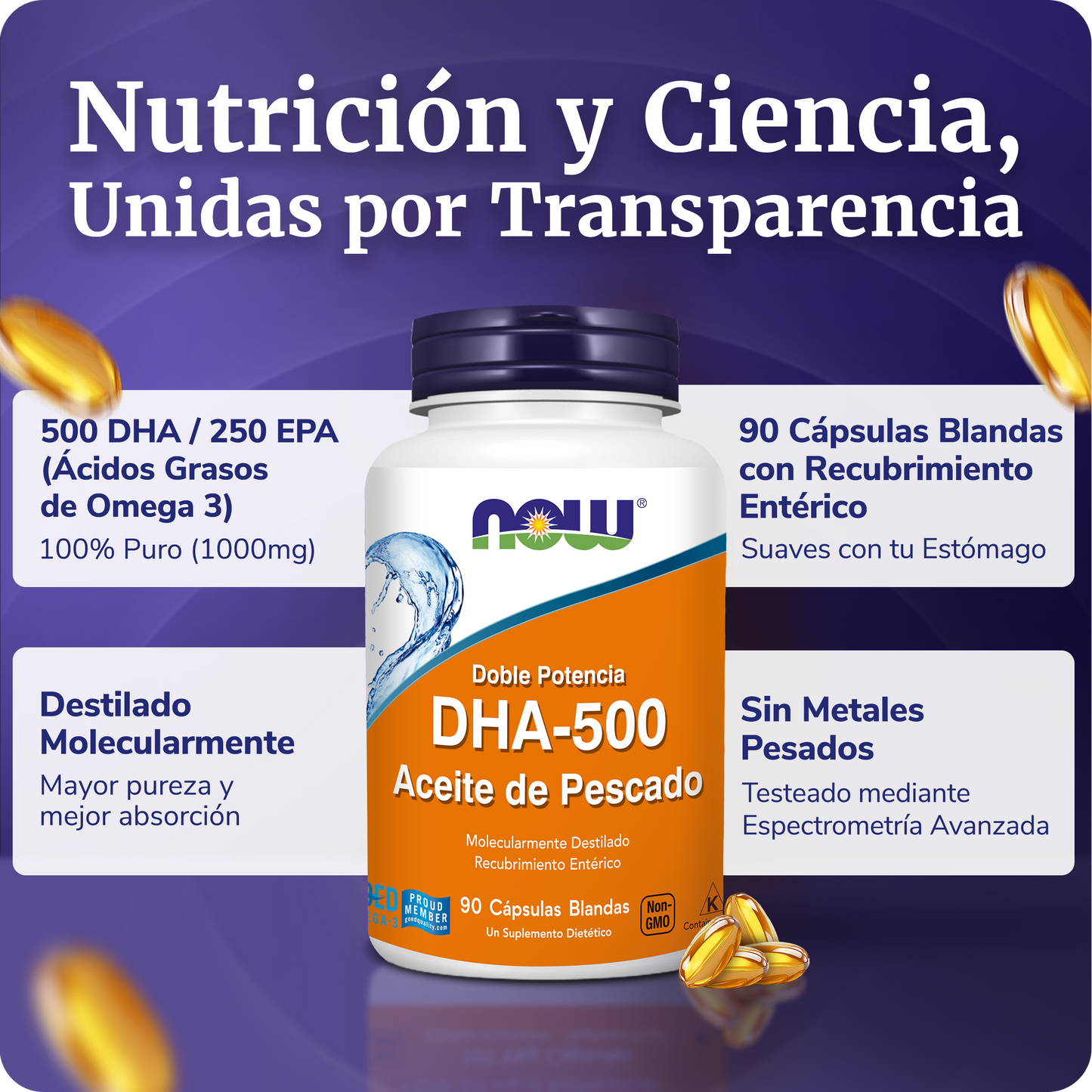 DHA 500 DOUBLE STRENGHT | 500 DHA / 250 EPA | 90 CAP BLANDAS