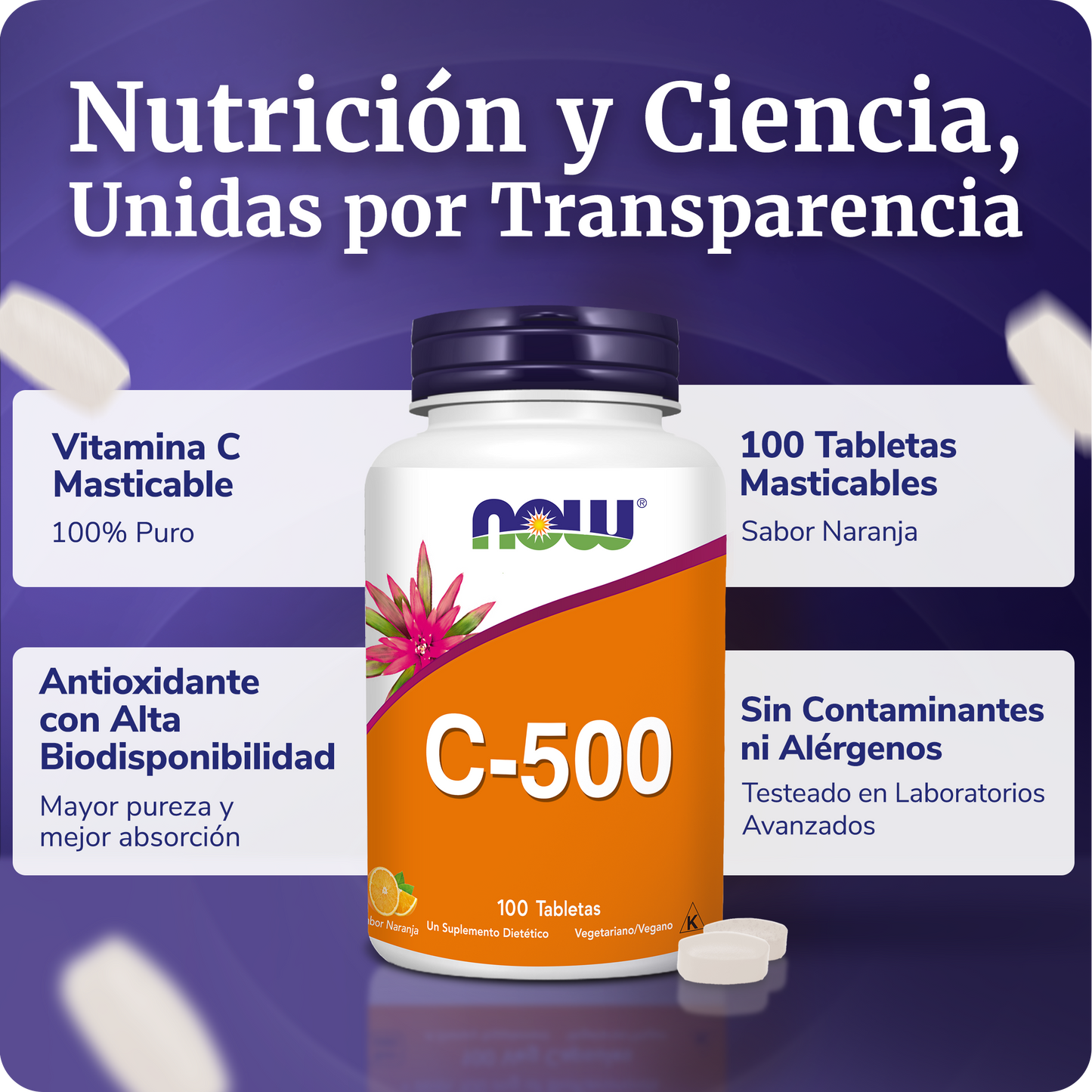 VITAMINA C | TABLETAS MASTICABLES SABOR NARANJA | 100 TAB
