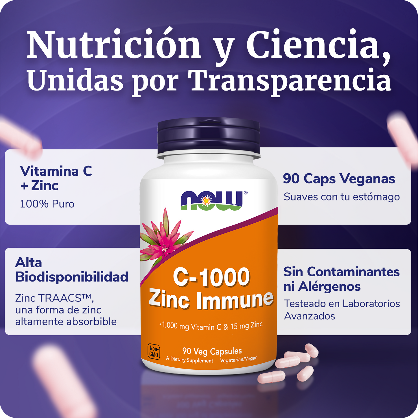 VITAMINA C Y ZINC | ÁCIDO ASCÓRBICO Y ZINC | 90 CAPS VEGANAS