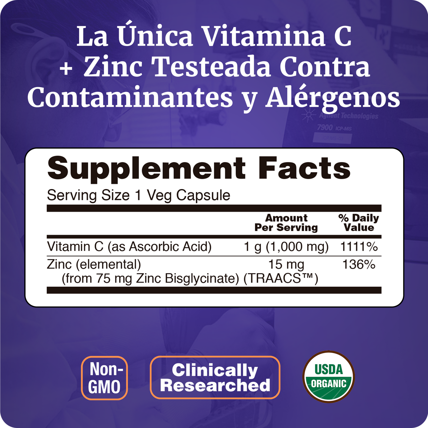 VITAMINA C Y ZINC | ÁCIDO ASCÓRBICO Y ZINC | 180 CAPS VEG