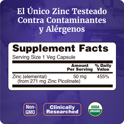 PICOLINATO DE ZINC | ALTA ABSORCIÓN | 120 CAPS VEGANAS