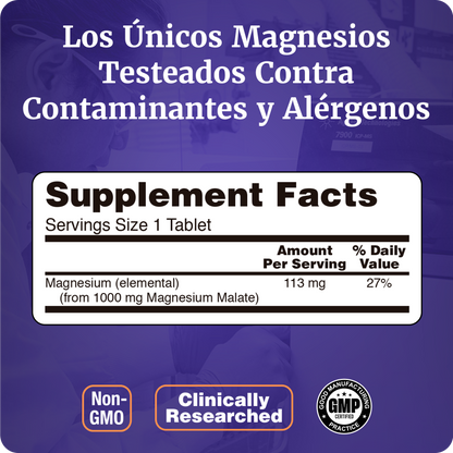 MALATO DE MAGNESIO 1000MG | FÓRMULA POTENTE | 180 TABLETAS