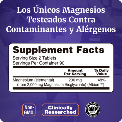 GLICINATO DE MAGNESIO 200MG | ALTA POTENCIA | 180 TABLETAS