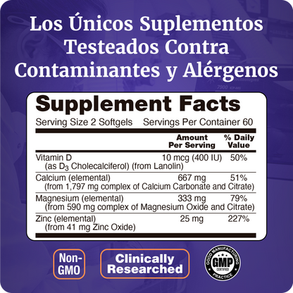 CALCIO Y MAGNESIO | CON VITAMINA D3 Y ZINC | 120 CAP BLANDAS