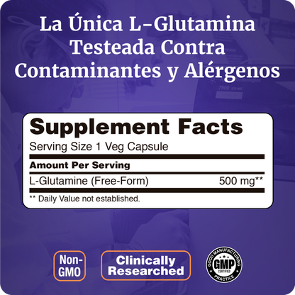 L-GLUTAMINA 500MG | PODEROSO AMINOÁCIDO | 120 CAPS VEGANAS