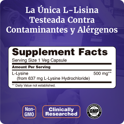 L-LISINA 500MG | PODEROSO AMINOÁCIDO | 250 CAPS VEGANAS