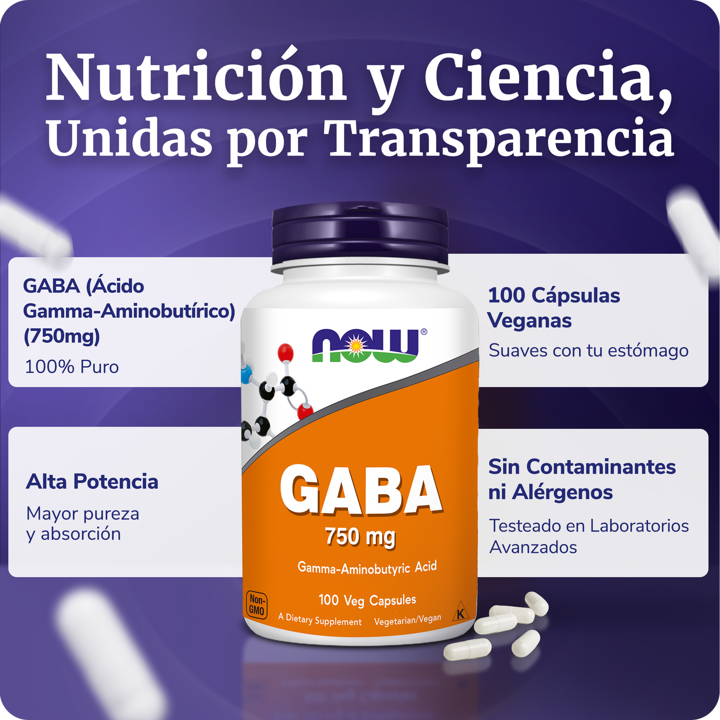 GABA 750MG | DESCANSO PROFUNDO | 100 CAPS VEGANAS