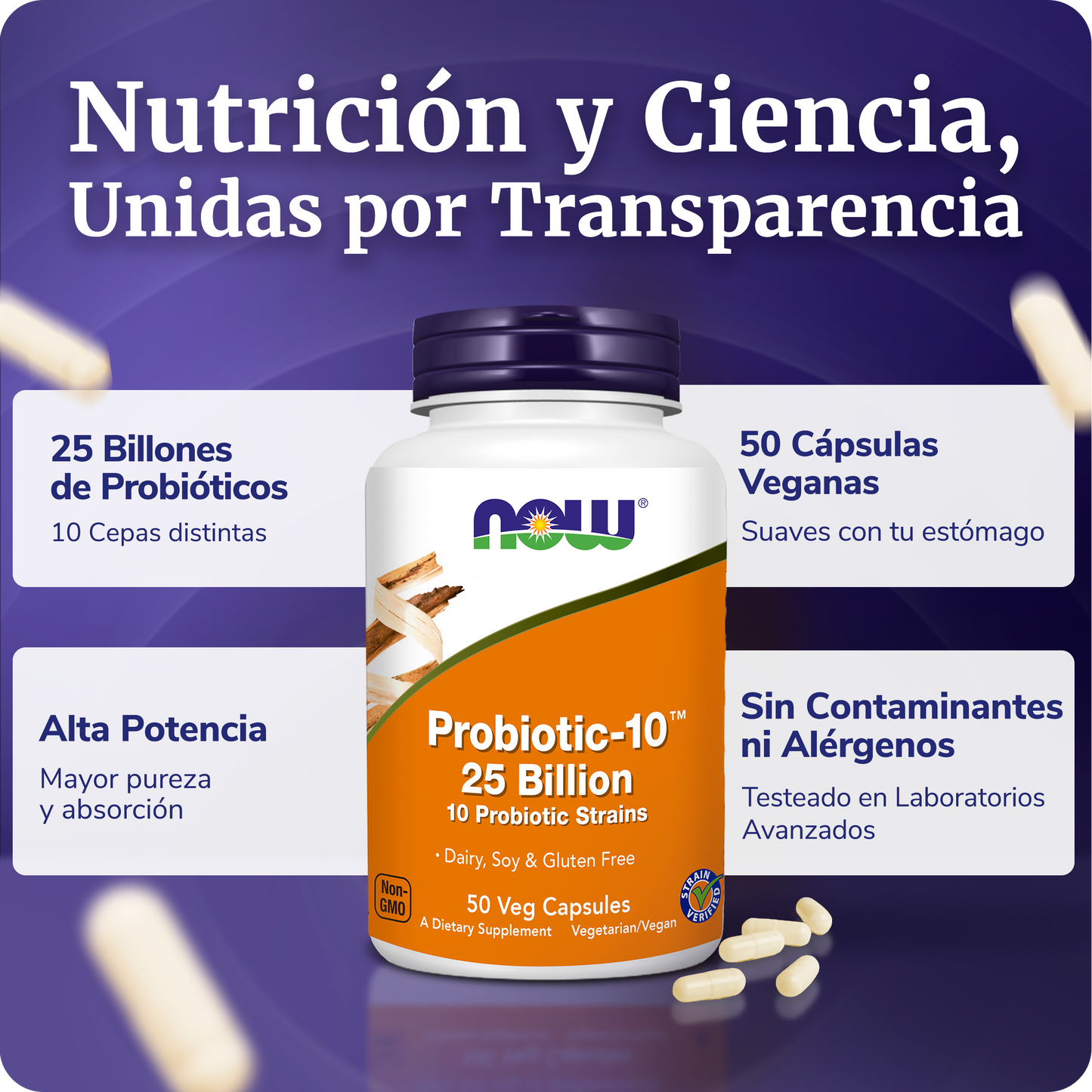 PROBIÓTICOS 25 BILLONES | 10 CEPAS PROBIÓTICAS | 50 CAPS VEG