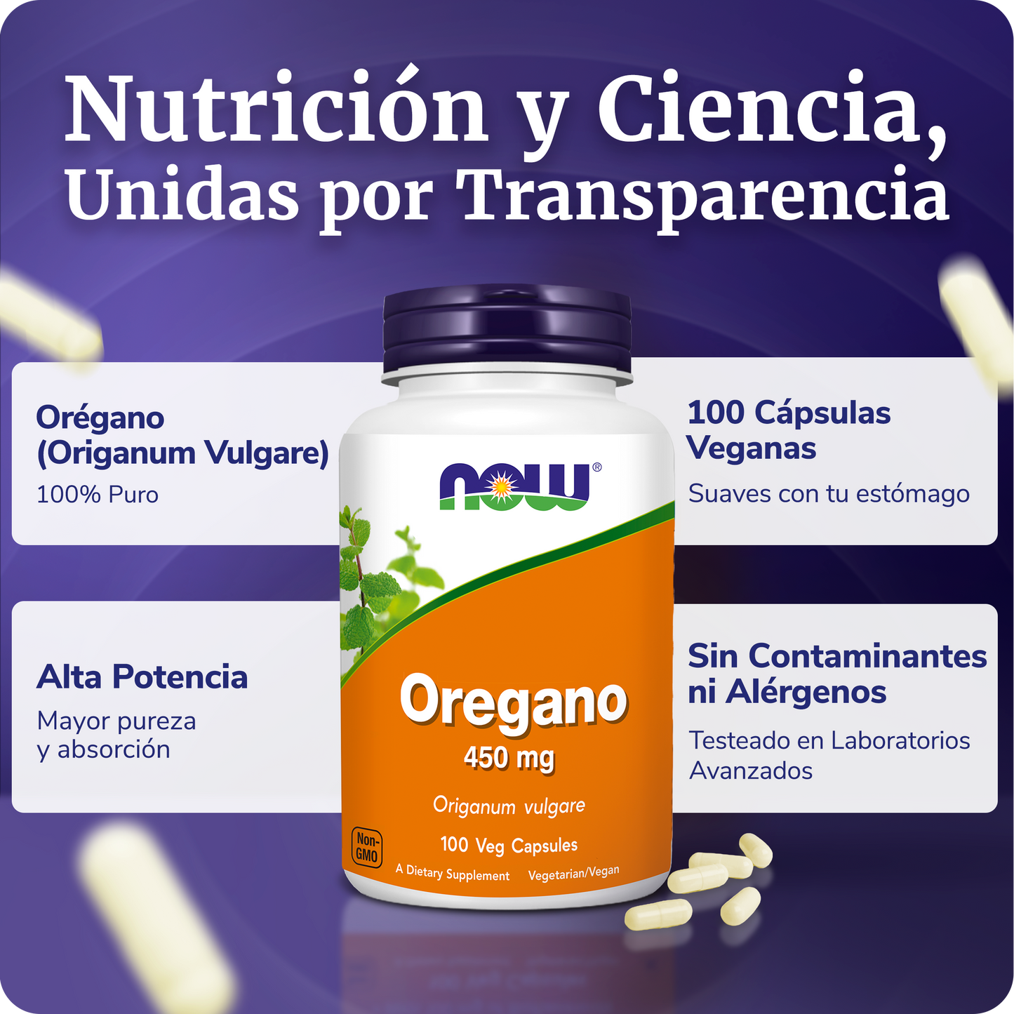ORÉGANO 450MG | ANTI RADICALES LIBRES | 100 CAPS VEGANAS