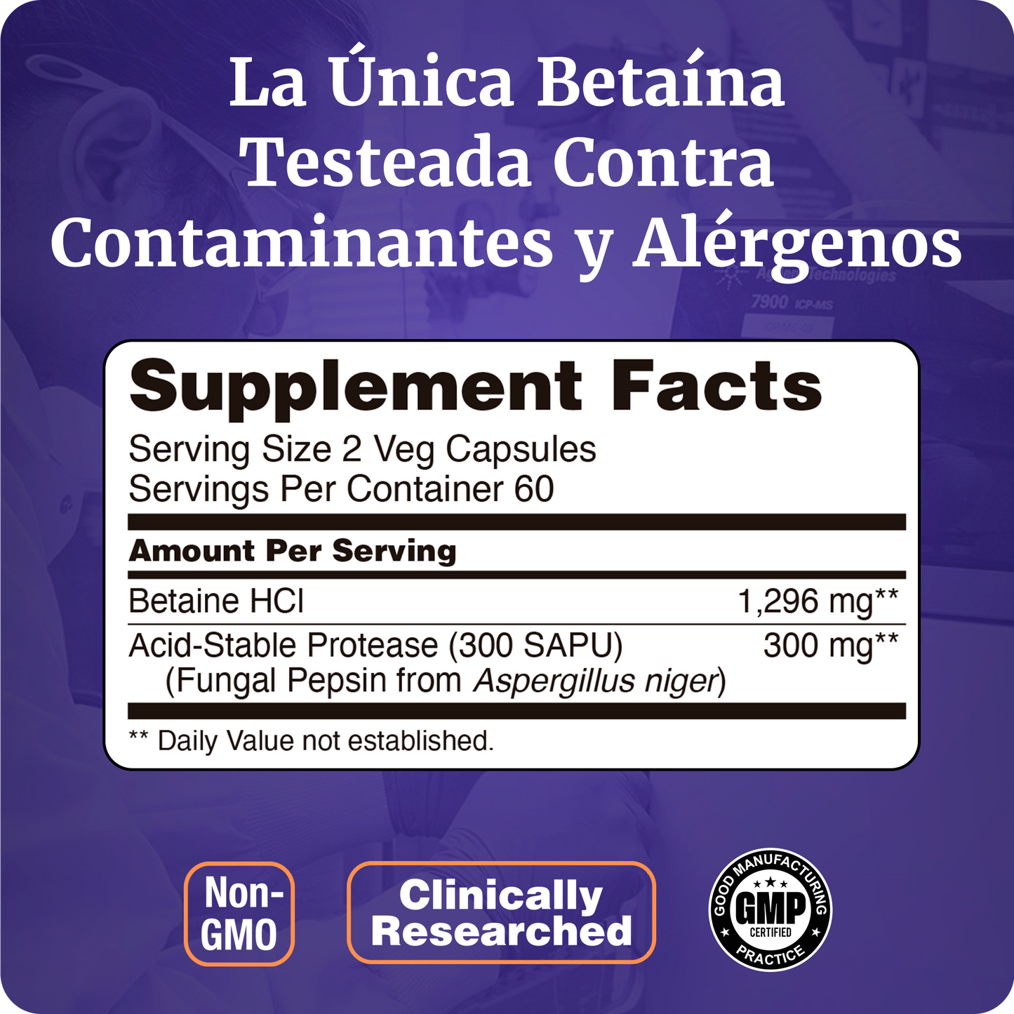 BETAÍNA HCL 648MG | ENZIMAS DIGESTIVAS | 120 CAPS VEGANAS