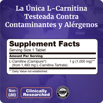 L-CARNITINA 1000MG | FÓRMULA 100% PURA | 50 TABLETAS