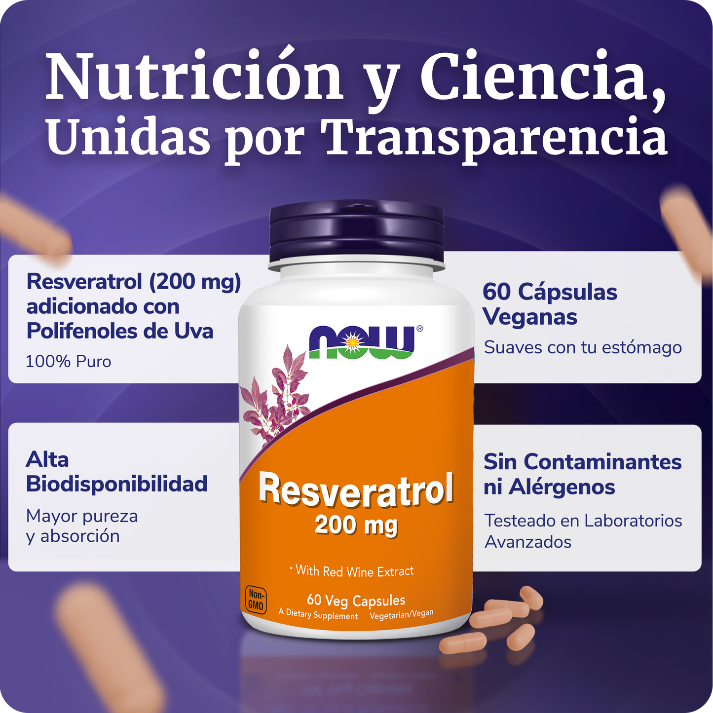 RESVERATROL 200MG | POLIFENOLES DE UVA | 60 CAPS VEGANAS