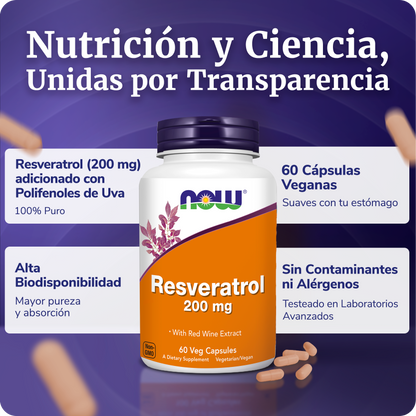RESVERATROL 200MG | POLIFENOLES DE UVA | 60 CAPS VEGANAS