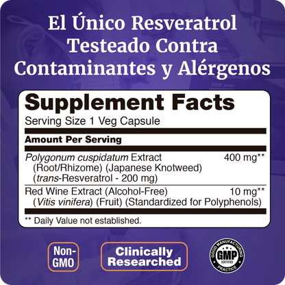 RESVERATROL 200MG | POLIFENOLES DE UVA | 60 CAPS VEGANAS