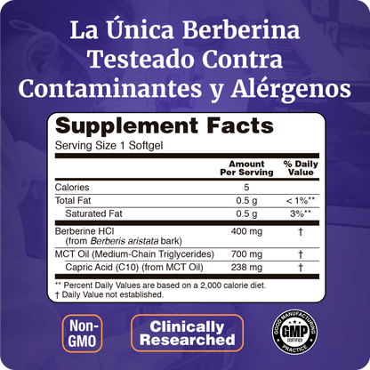 BERBERINA 400MG | ALTA ABSORCIÓN | 90 CAPS BLANDAS
