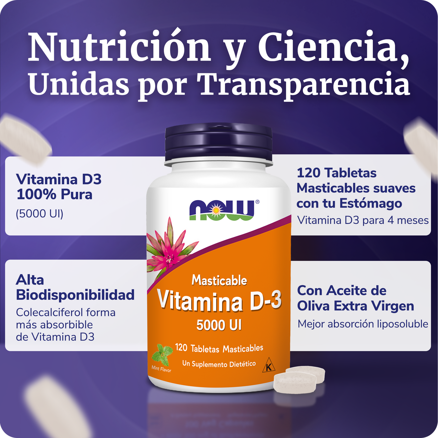 VITAMINA D3 | ALTA POTENCIA | TABLETAS MASTICABLES DE MENTA