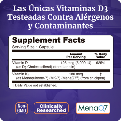 VITAMINA D3 Y MK7 | D3 Y VITAMINA K2 CON MENAQ7 | 120 CAPS